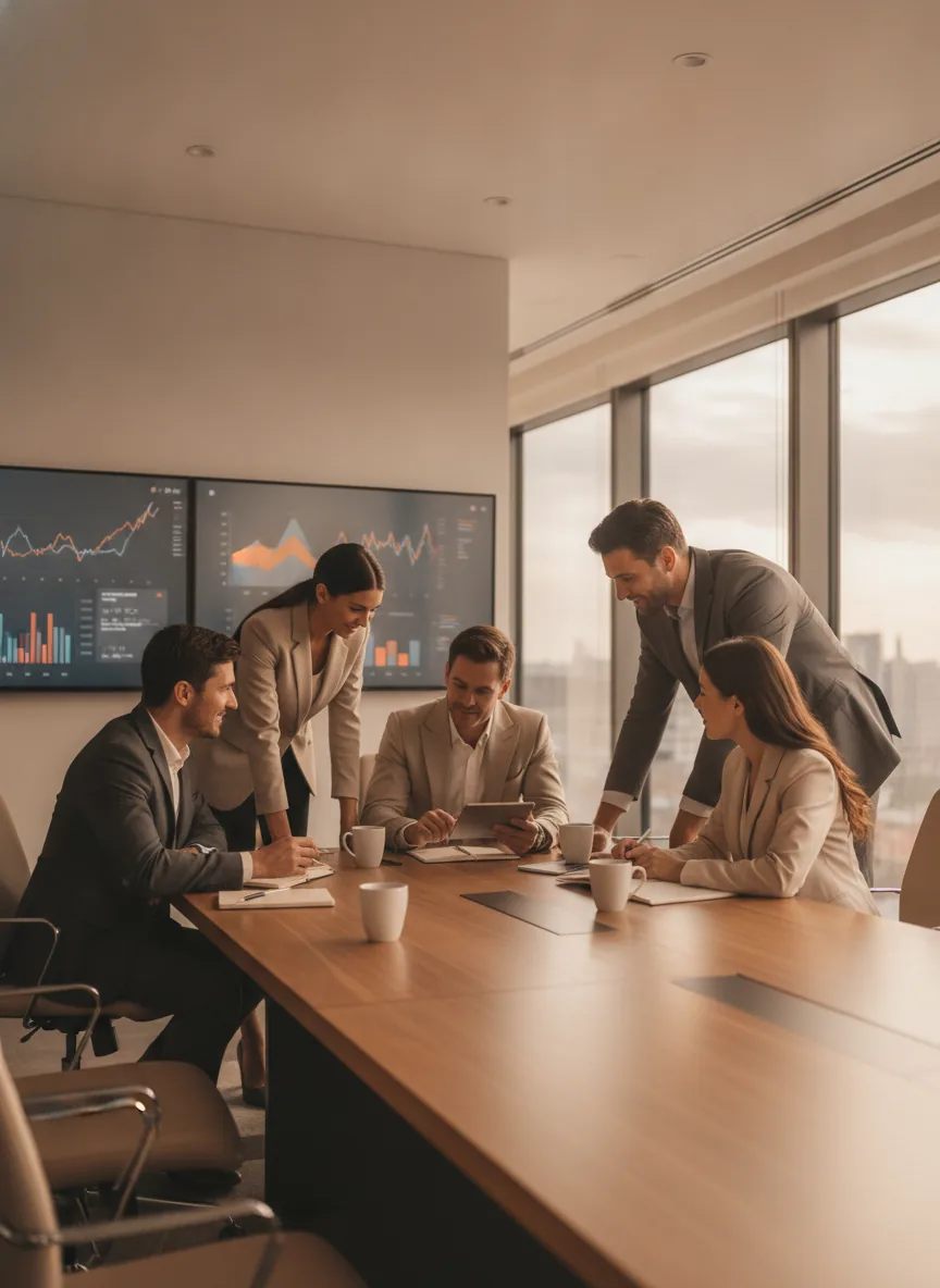 Professional business team in a modern office discussing