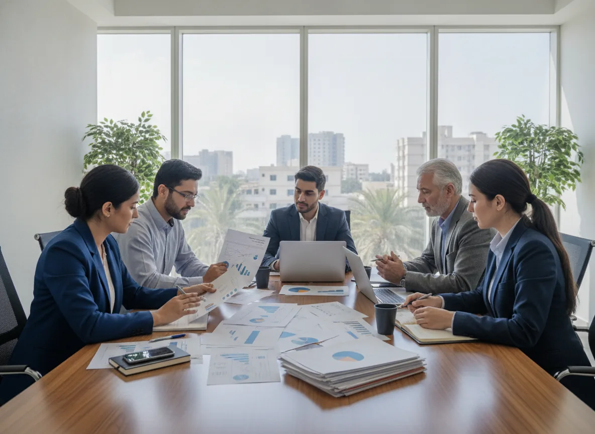 Professional business meeting in Pakistan, entrepreneurs and advisors