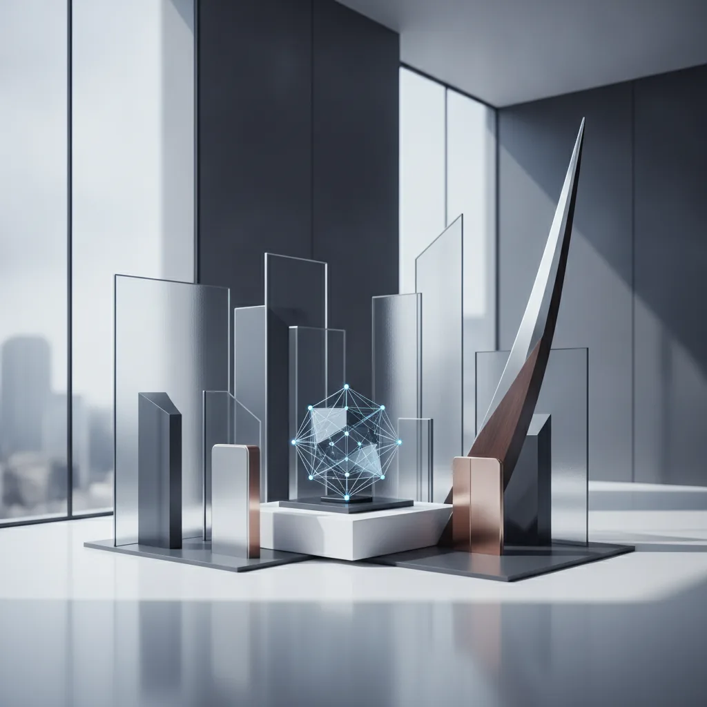 Polished corporate minimalism, confident and forward-looking mood, crisp