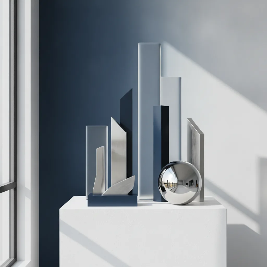 Polished corporate minimalism, confident and forward-looking mood, crisp